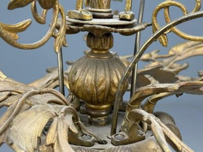 Rococo Style Leaf and Vine Chandelier Dore Bronze Italy 1920s