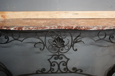 Rococo Style Marble Top Iron Console Console Table