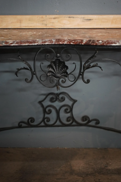Rococo Style Marble Top Iron Console Console Table