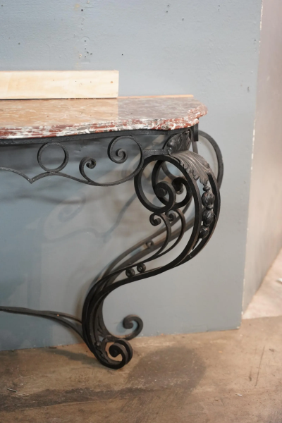 Rococo Style Marble Top Iron Console Console Table