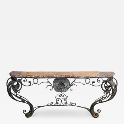 Rococo Style Marble Top Iron Console Console Table