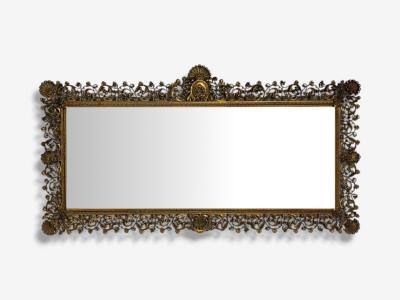 Rococo Style Patinated Bronze Large Ornate Wall Mirror France 1930s