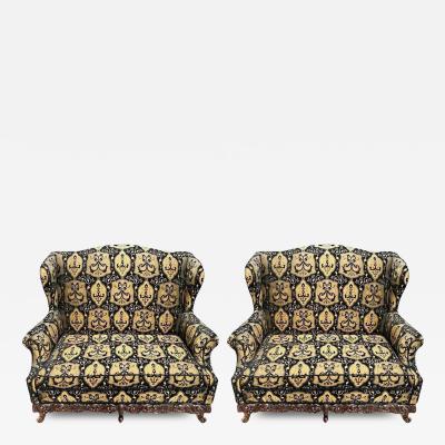 Rococo Style Settee Sofa or Canape in Fine Black and Beige Upholstery a Pair