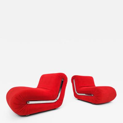 Rodolfo Bonetto Pair of Red Boomerang Shaped Easy Chairs by Rodolfo Bonetto