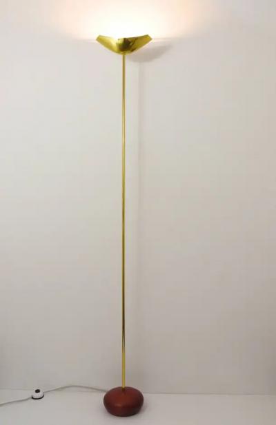 Rodolfo Dordoni Postmodern Brass Wood Uplight Floor Lamp Italy 1980s