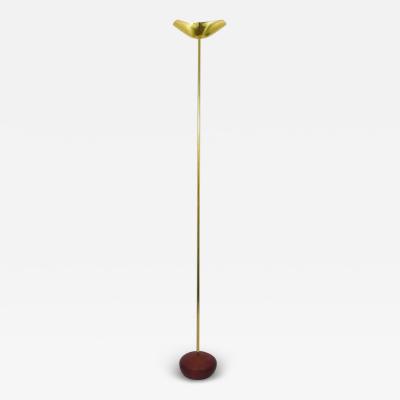 Rodolfo Dordoni Postmodern Brass Wood Uplight Floor Lamp Italy 1980s