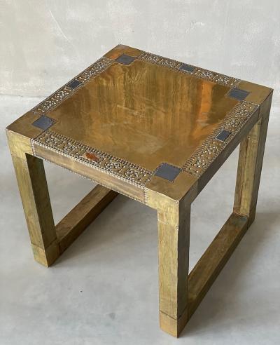 Rodolfo Dubarry A Pair of Spanish Etched Brass Pewter Side Tables circa 1970