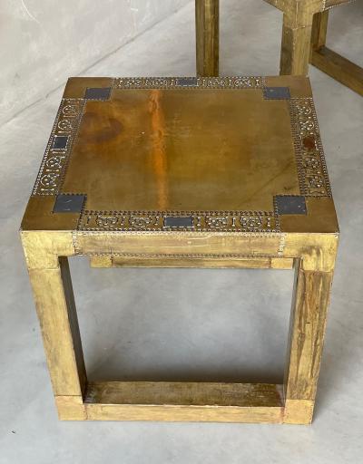 Rodolfo Dubarry A Pair of Spanish Etched Brass Pewter Side Tables circa 1970