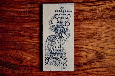Roger Capron Blue Glazed Ceramic Tile with Stylized Female Figure Roger Capron