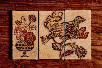 Roger Capron Ceramic Tile Panel in Three Parts attrb to Jacqueline Hubin for Roger Capron