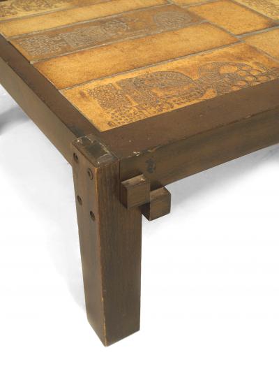 Roger Capron French Mid Century Wood and Ceramic Coffee Table