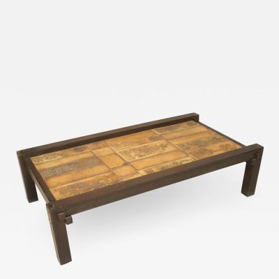 Roger Capron French Mid Century Wood and Ceramic Coffee Table