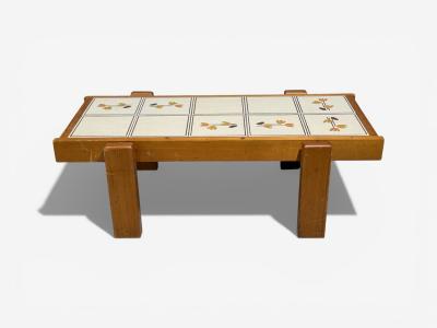 Roger Capron French Modern Coffee Table Pine Ceramic France 1970s