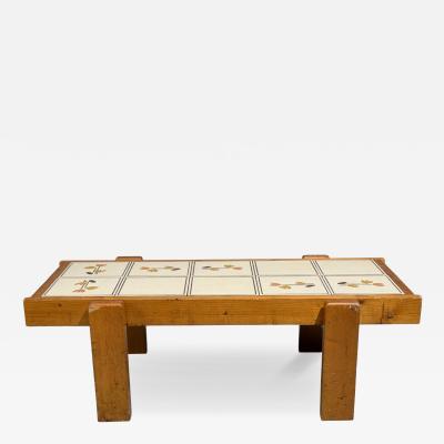 Roger Capron French Modern Coffee Table Pine Ceramic France 1970s