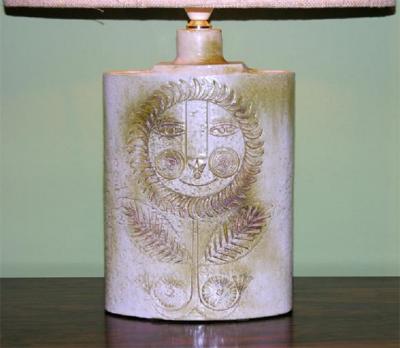 Roger Capron Oval Cream Glaze Lamp by Roger Capron