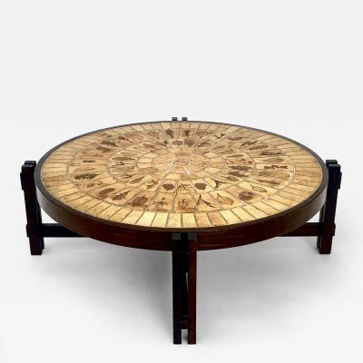 Roger Capron ROGER CAPRON FRENCH CERAMIC COFFEE TABLE MODEL GARRIGUE LEAF DECORATIONS