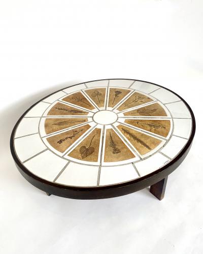 Roger Capron ROGER CAPRON FRENCH CERAMIC COFFEE TABLE WITH LEAF DECORATIONS MODEL PAMONA
