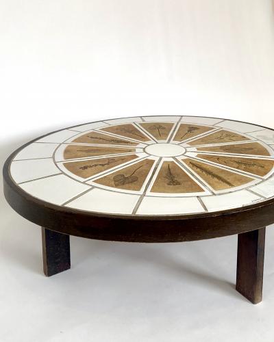 Roger Capron ROGER CAPRON FRENCH CERAMIC COFFEE TABLE WITH LEAF DECORATIONS MODEL PAMONA