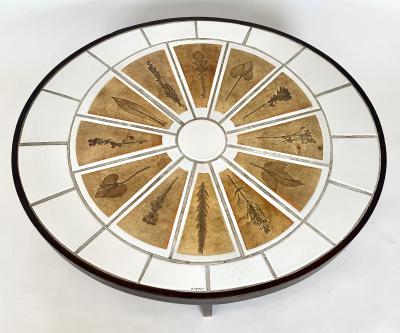 Roger Capron ROGER CAPRON FRENCH CERAMIC COFFEE TABLE WITH LEAF DECORATIONS MODEL PAMONA
