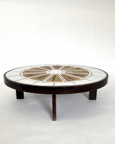 Roger Capron ROGER CAPRON FRENCH CERAMIC COFFEE TABLE WITH LEAF DECORATIONS MODEL PAMONA