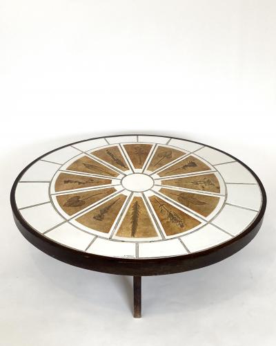 Roger Capron ROGER CAPRON FRENCH CERAMIC COFFEE TABLE WITH LEAF DECORATIONS MODEL PAMONA