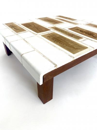 Roger Capron Roger Capron Coffee Table Square White Tiles with Tiles Herbier Wood Base
