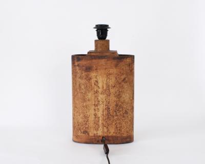 Roger Capron Roger Capron French Ceramic Table Lamp Ochre Incised Figure Decoration Vallauris