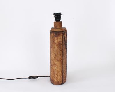 Roger Capron Roger Capron French Ceramic Table Lamp Ochre Incised Figure Decoration Vallauris