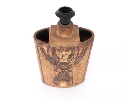 Roger Capron Roger Capron French Ceramic Table Lamp Ochre Incised Figure Decoration Vallauris