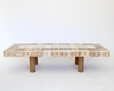 Roger Capron Roger Capron French Ceramic Tile Coffee Table Impressed Patterned Tiles