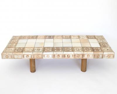 Roger Capron Roger Capron French Ceramic Tile Coffee Table Impressed Patterned Tiles