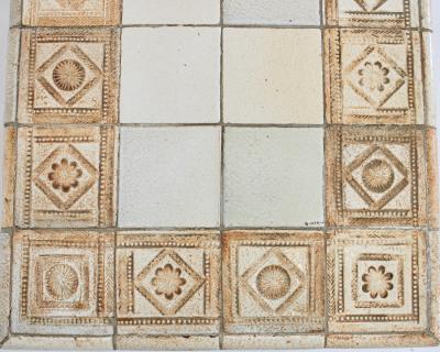 Roger Capron Roger Capron French Ceramic Tile Coffee Table Impressed Patterned Tiles