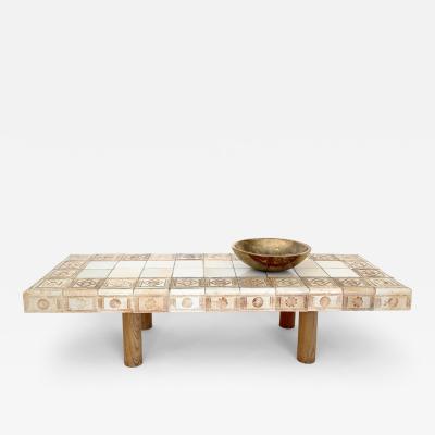 Roger Capron Roger Capron French Ceramic Tile Coffee Table Impressed Patterned Tiles