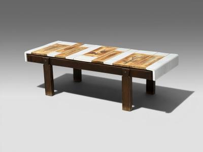 Roger Capron Roger Capron Low Coffee Table Tile Stained Wood France 1970s