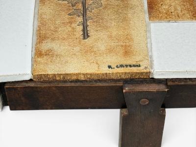 Roger Capron Roger Capron Low Coffee Table Tile Stained Wood France 1970s