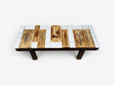 Roger Capron Roger Capron Low Coffee Table Tile Stained Wood France 1970s