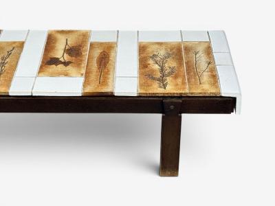 Roger Capron Roger Capron Low Coffee Table Tile Stained Wood France 1970s