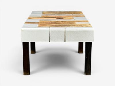 Roger Capron Roger Capron Low Coffee Table Tile Stained Wood France 1970s