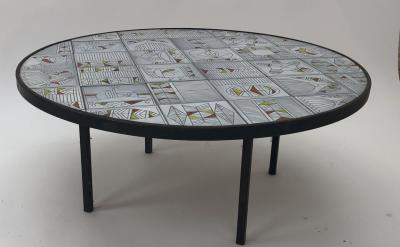 Roger Capron Roger Capron rare naive figuratif round coffee table