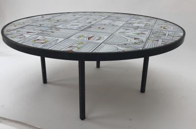 Roger Capron Roger Capron rare naive figuratif round coffee table