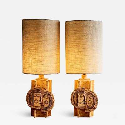 Roger Capron signed Roger Capron Jean Derval Pair of Iconic Ceramic table lamps 1970s