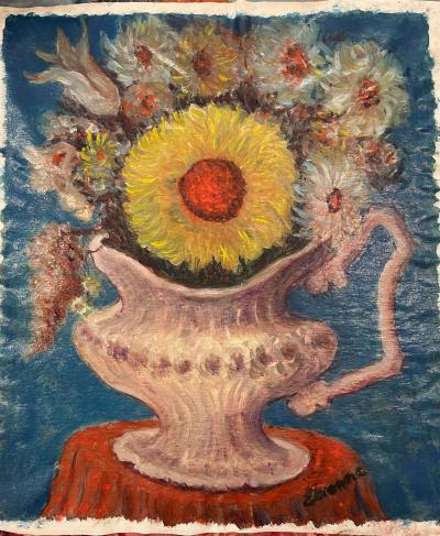 Roger Etienne 1960s Modern French Abstract Impressionist Still Life Painting by Roger Etienne