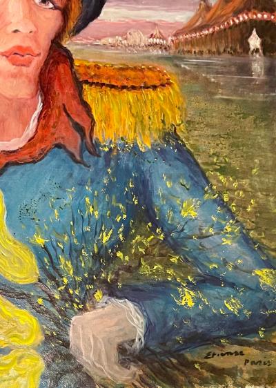Roger Etienne MC Roger Etienne French Expressionist Oil Painting Man in a Flower Hat