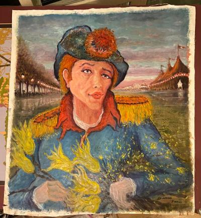 Roger Etienne MC Roger Etienne French Expressionist Oil Painting Man in a Flower Hat