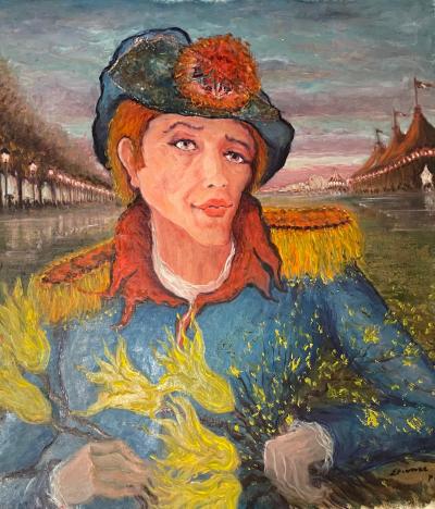 Roger Etienne MC Roger Etienne French Expressionist Oil Painting Man in a Flower Hat