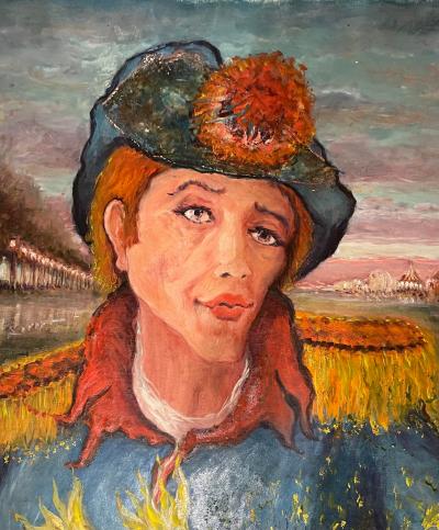 Roger Etienne MC Roger Etienne French Expressionist Oil Painting Man in a Flower Hat