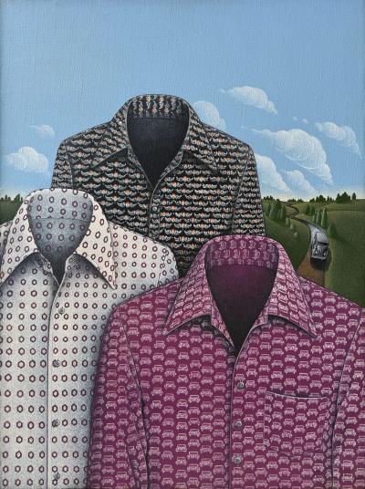 Roger Hane Surreal Mens Shirts Against and Magritte Sky