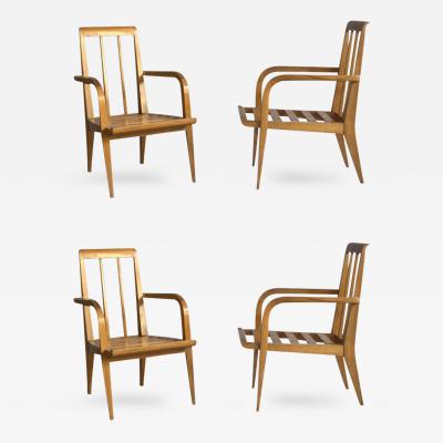 Roger Landault Four Midcentury Cherry Armchairs by Roger Landault