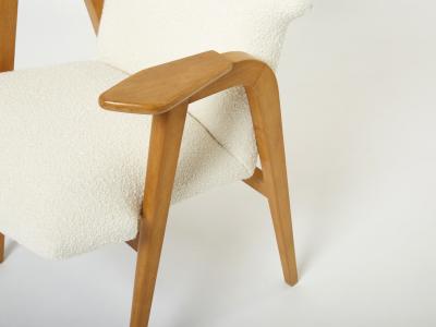 Roger Landault Roger Landault French oak compass armchairs wool boucl 1950s