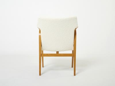 Roger Landault Roger Landault French oak compass armchairs wool boucl 1950s